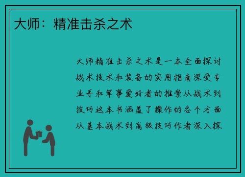 大师：精准击杀之术