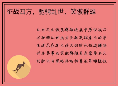 征战四方，驰骋乱世，笑傲群雄